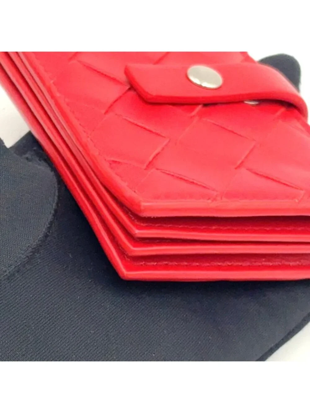 Bottega Veneta Intrecciato Leather Red Card Case Silver